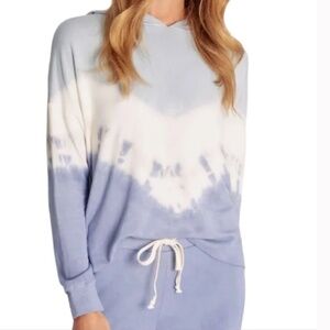Wildfox Chevron Periwinkle Tie Dye Raw Hem Hoodie